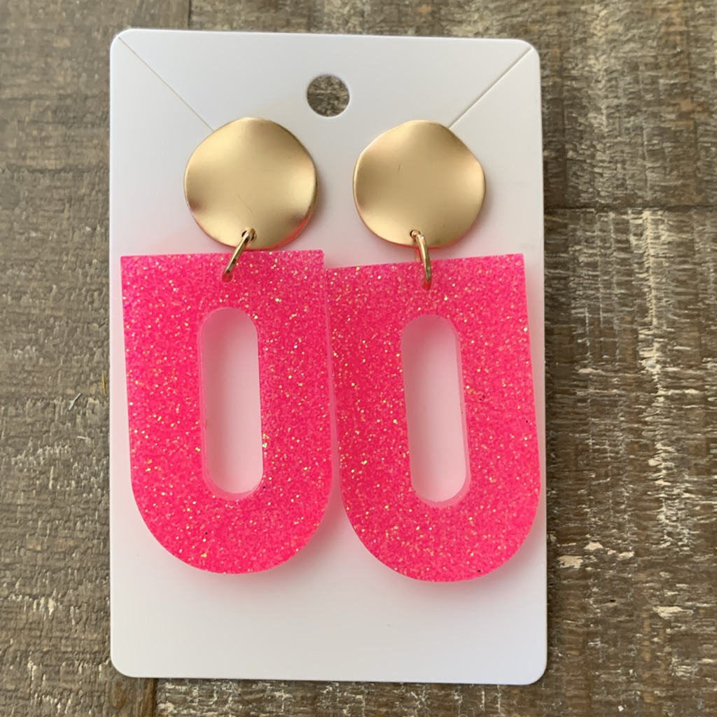 Clip On Gold & Pink Geometric Resin Earrings